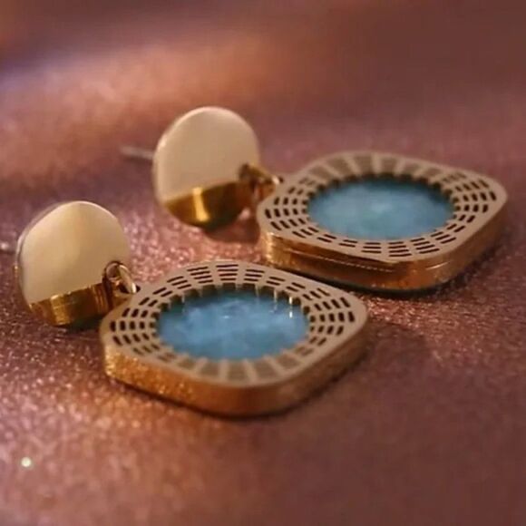 ⭐️New 18k gold plated natural stone dangle earrings - Picture 10 of 11